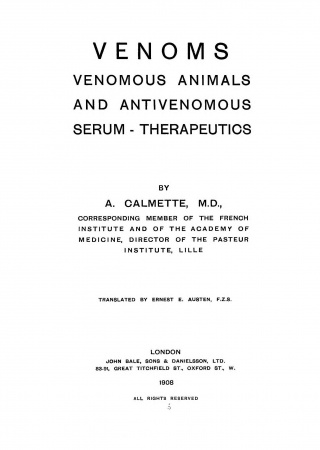Venoms, venomous animals and antivenomous serum-therapeutics